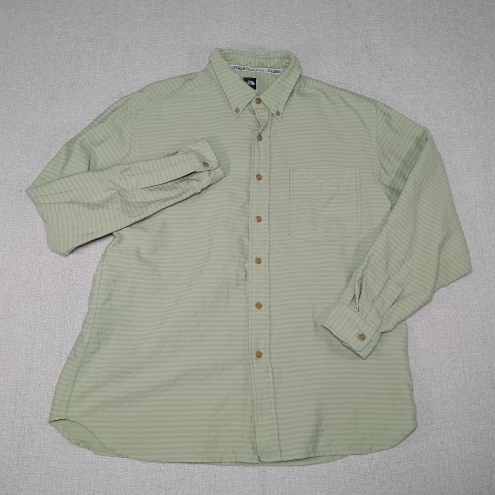 The North Face Tekware Mens L Green Pinstripe Button Down Shirt Long Sleeve Hike